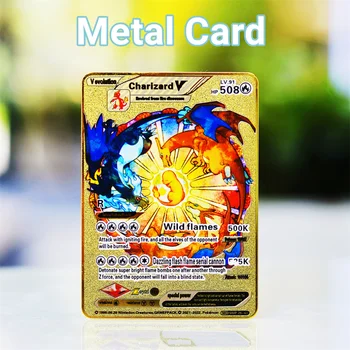 Pokemon Metal Card De Metal Pokemon Litere Pikachu Charizard Vmax Mewtwo Gx Pokimon Carduri De Aur Anime Real Fier Scrisoare De Jucarie Pentru Copii