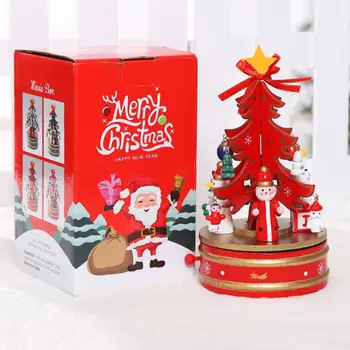 Pomul de crăciun Cutie de Muzică de Vânt de Până Rotative din Lemn, Cutie Muzicala pentru Copii Prieteni de Anul Nou Copil Ornamente Fete Cadouri