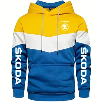 Primavara Toamna Bărbați Hoodie Auto Skoda Logo-ul de Imprimare pulover de Culoare de potrivire de înaltă calitate din bumbac casual Barbati Tricou