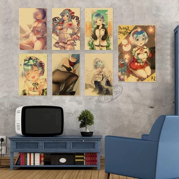 Re:Zero Poster Kara Hajimeru Emilia Decor Acasă Rem Ram Picturi HD Imprimare Anime Hârtie Kraft Imagini Living Perete opera de Arta
