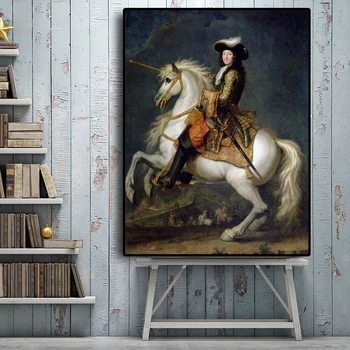 Regele francez Ludovic al XV-lea cu Calul Portret Pictura in Ulei pe Panza, Postere si Printuri de Arta Scandinav Poza Perete pentru Camera de zi