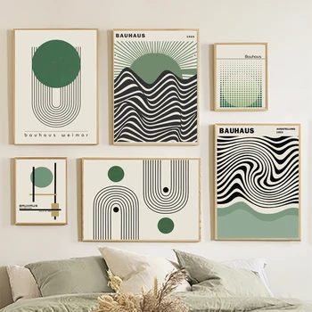 Rezumat Bauhaus Verde Geometrice Linie Postere De Arta De Perete Pictura Panza Printuri De Imagini Boho Camera De Zi Interior Decor Acasă