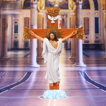 Rășină Cruce Crucifix Isus Statuie Catolică Figurina Perete Sculptura Rugăciune Religioasă Ornament Decoratiuni Acasă