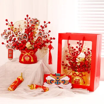 Simulare Holly Fructe Roșii Chineze 2023 Decor de Anul Nou Festivalul de Primăvară Cadouri DIY Flori Artificiale Binecuvântare Set Galeata