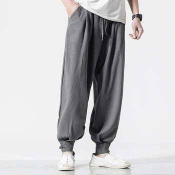 Stil Chinezesc Lenjerie De Pat Din Bumbac Pantaloni Casual Barbati Vrac Solid Mens Pantaloni Harem Streetwear Joggeri Bărbați