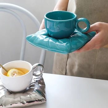 Stil Nordic Cana Ceramica cu Perna Coaster Creator Cuplu Ceașcă de Cafea Cesti de Ceai Farfurioare de Crăciun Cadou Caseta Set Drinkware