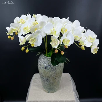 SunMade Latex Real Atinge Artificiale Orhidee Floare Fluture Alb Orhidee Flori False pentru Petrecere Acasă DIY Decorare Nunta