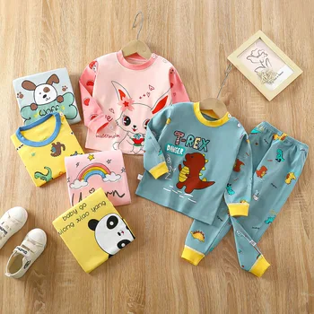 Toamna Copii Bumbac Set Pijama Fata Sleepwear Costum de Primăvară 0-6Y Copil Haine Casual Băiat de Desene animate Topuri Pantaloni Costum de Potrivire