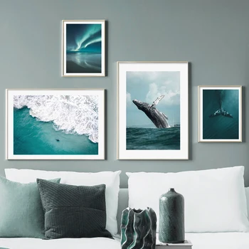 Turcoaz Ocean Val Delfinii Natura Faptei Galerie de Postere Tablouri Canvas Wall Art Print Imagini pentru Living Decor Acasă