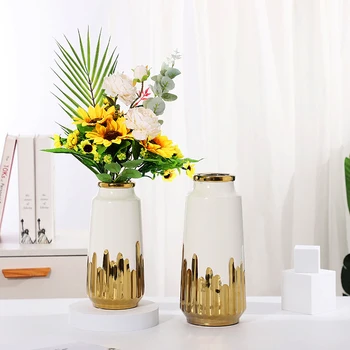 Vaza ceramica Alba Vaza de Aur Modern Home Decor Camera de zi de Decorare Birou Accesorii de Interior pentru Casa Vaze de Flori Cadou