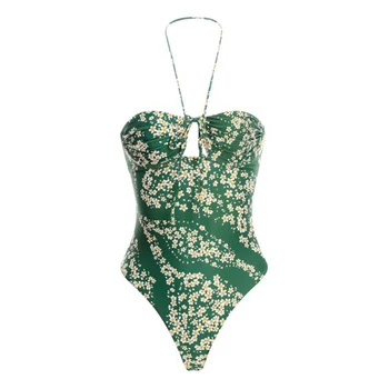 Verde Halter Print-O singură Bucată Costume de baie și Coverups Talie Mare Halter Bikini Sexy Cutout Design Slim Costume de baie Moda 2022