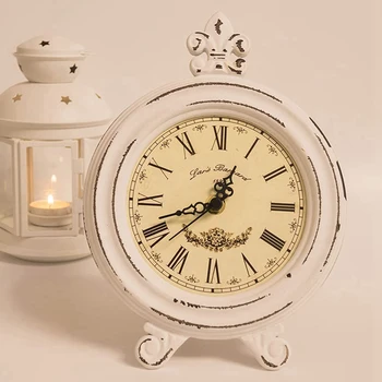 Vintage Ceas De Masa Din Lemn Alb Mic Ceas De Birou Tăcut Nici O Bomba Cu Baterii Fermă Rustic Decor Retro Ceas