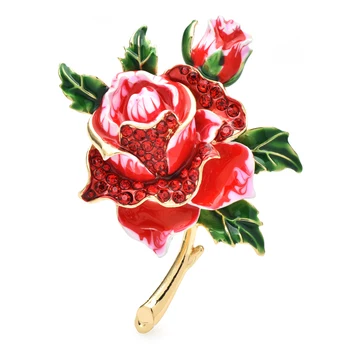 Wuli&copilul Email Floare Broșe Pentru Femei Unisex Roșu Stras Clasic Proaspete de Flori de Culoare Biroul de Partid Broșă Pin Cadouri