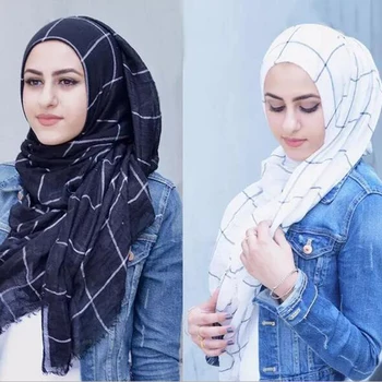 80*180cm Femeile Musulmane carouri Eșarfă Șaluri și Împachetări Moale de sex Feminin Foulard Hijab Fulare văl Arab cu ciucuri islamic esarfe