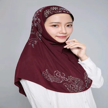 H006 de înaltă calitate medie dimensiune 70*60cm musulman amira hijab cu pietre trage pe islamice eșarfă cap înfășurați rog eșarfe