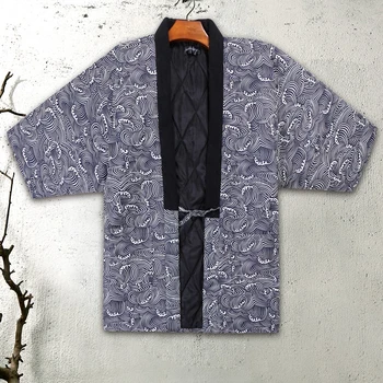 Hanten Jacheta Barbati Căptușit Bumbac Iarnă Japonez Vintage Cardigan Chimono Tradițional De Sus Warmwear Asiatice Haine De Acasă Pijamale